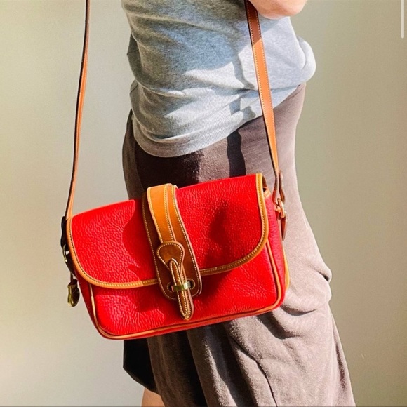 Dooney & Bourke Handbags - Vintage Dooney and Bourke Handbag Red Leather Equestrian Over Shoulder Purse